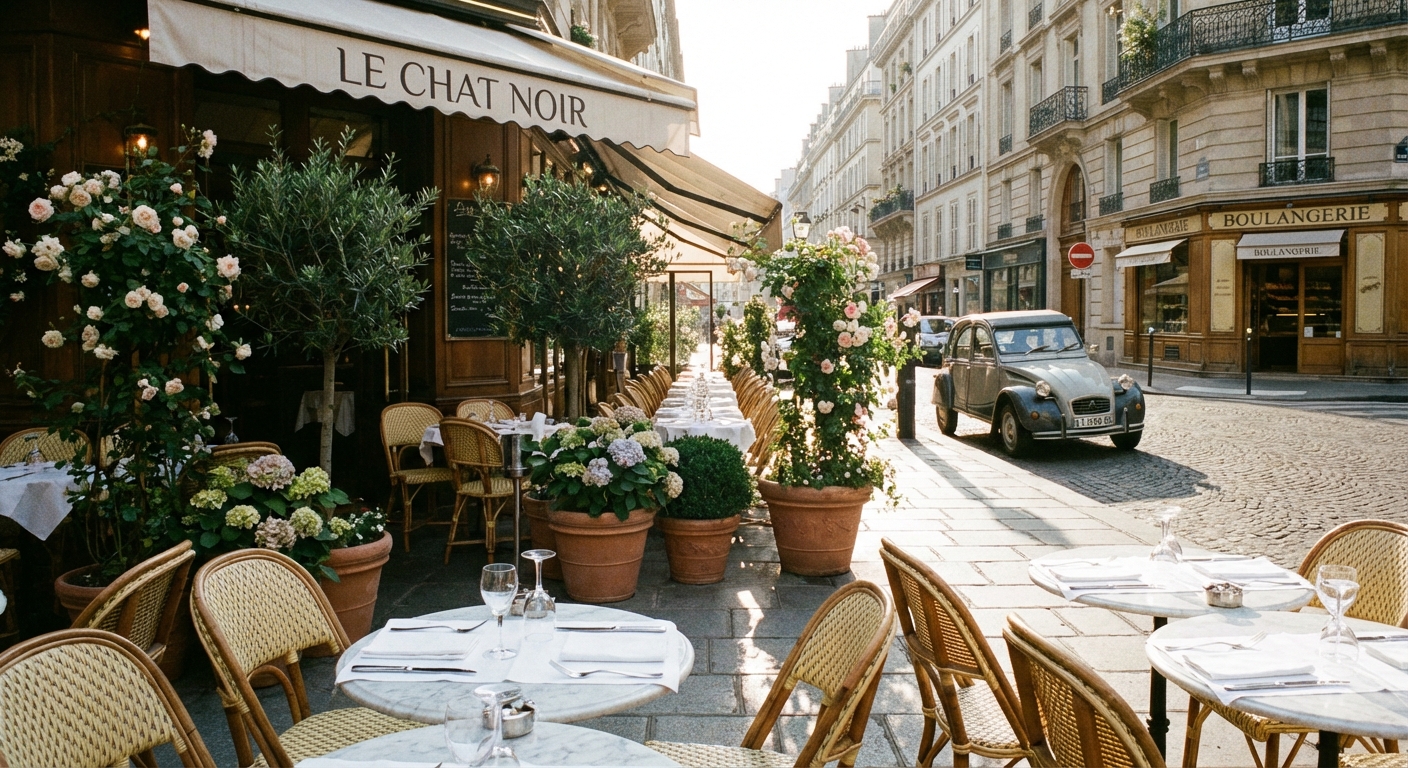 Terrasse ensoleillée du Comptoir Foch rue de la Pompe Paris 16e