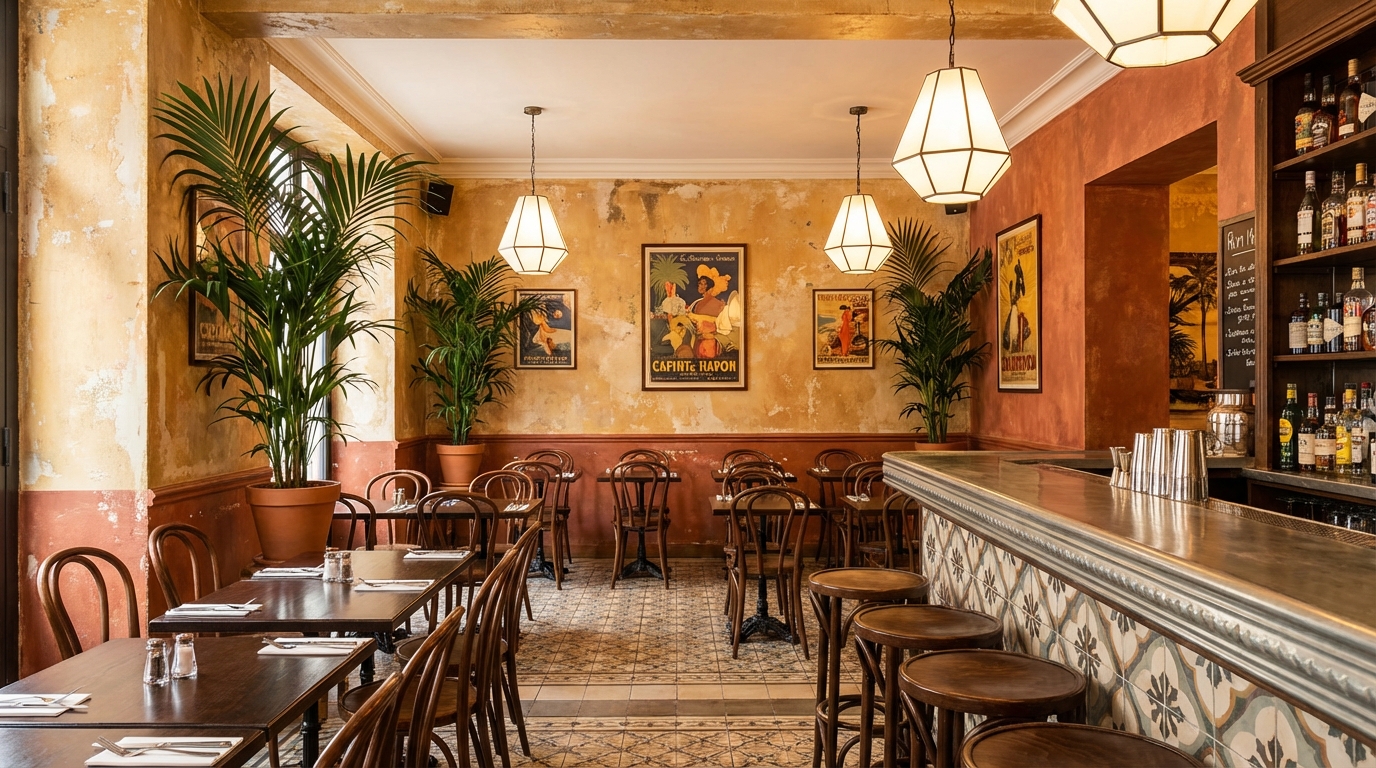 Intérieur du Comptoir Foch - Décor moderne et apaisé avec touches cubaines